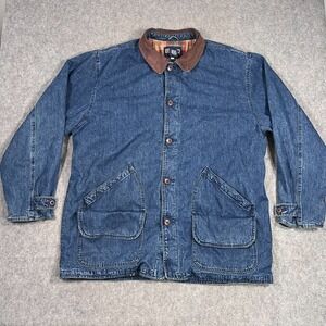 Lands' End Blue Denim Jacket with Brown Collar